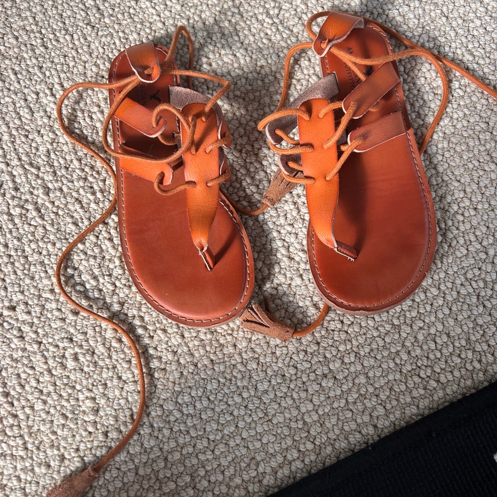 Women's Orange Leather Sandals